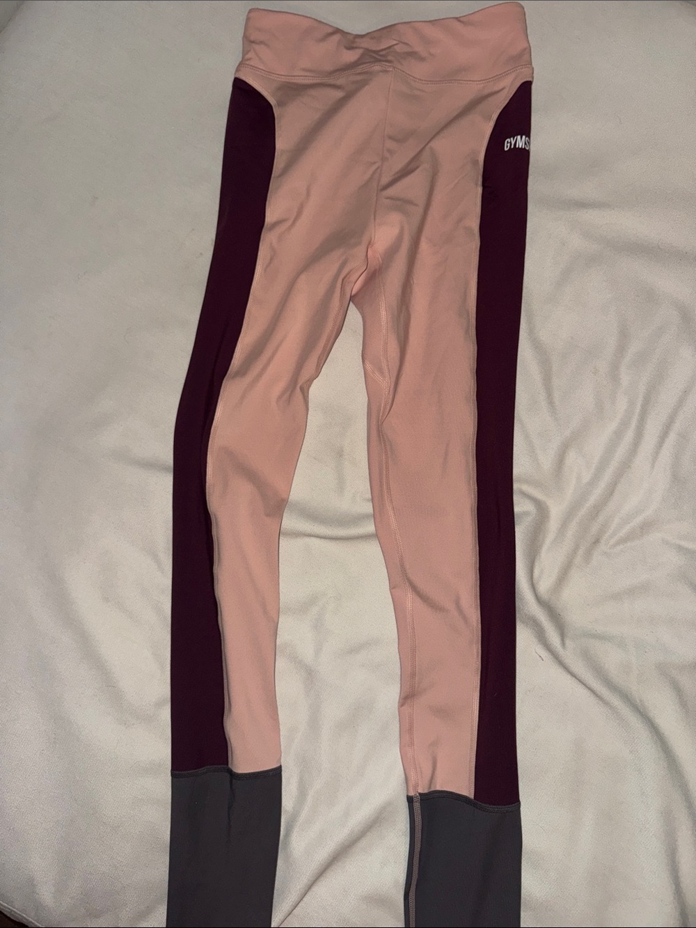 Gymshark Pink and Burgundy Colorblock Leggings with Gray Ankles